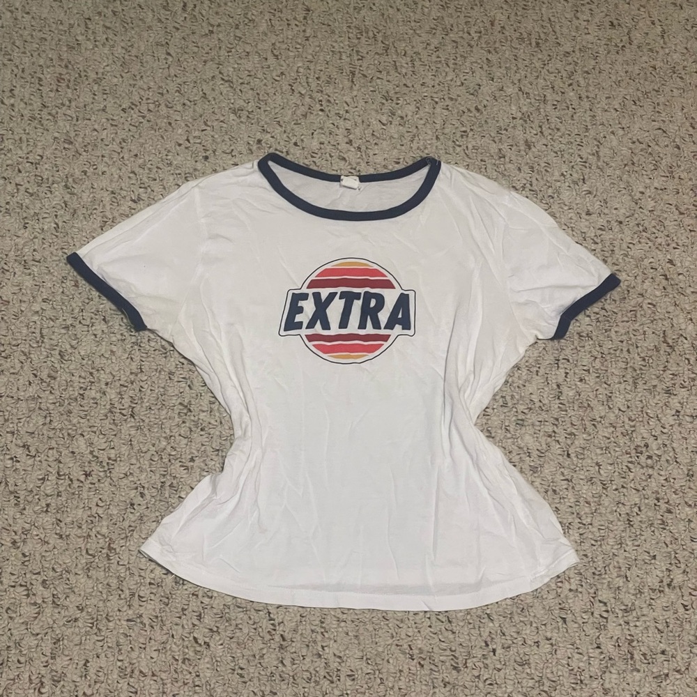 Garage White Tee with Navy Accents and Graphic